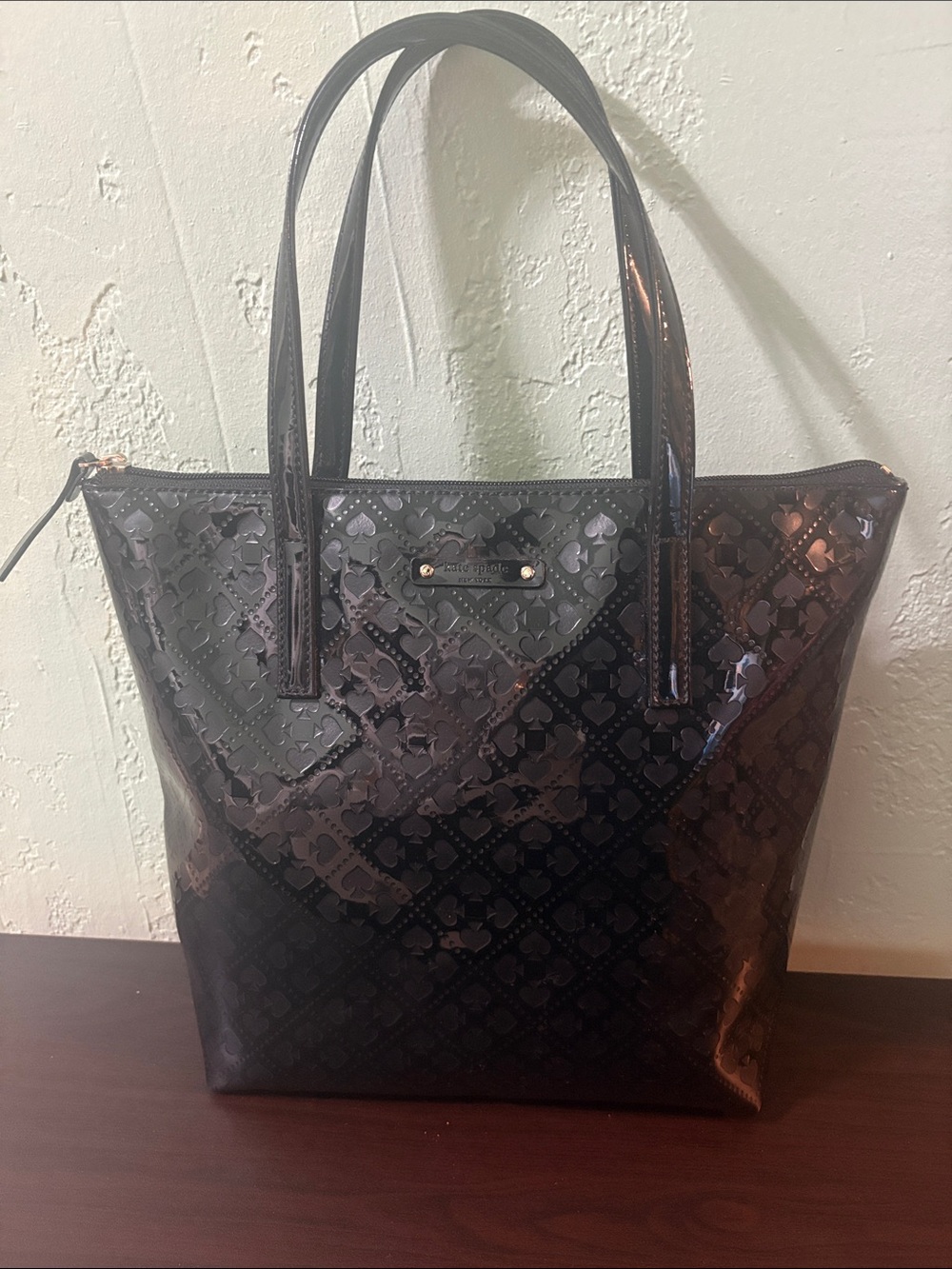 kate spade Black Patent Tote with Embossed Logo